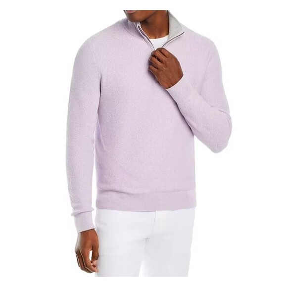 BLOOMINGDALES Sweater Mens XL Purple 1/4 Zip Pullover 100% Cotton Knit Pastel - Picture 1 of 7